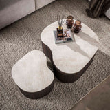 Lot de 2 tables basses bio Cruz bold - céramique Taj Mahal aspect bois marron foncé nervuré