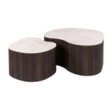 Lot de 2 tables basses bio Cruz bold - céramique Taj Mahal aspect bois marron foncé nervuré