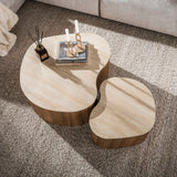 Lot de 2 tables basses bio Cruz bold - céramique travertin chêne aspect bois nervuré