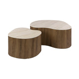 Lot de 2 tables basses bio Cruz bold - céramique travertin chêne aspect bois nervuré