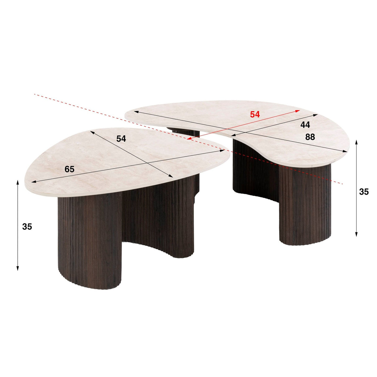 Lot de 2 tables basses bio Cruz - plateau Taj Mahal en céramique pieds aspect bois marron foncé