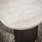 Lot de 2 tables basses bio Cruz - plateau Taj Mahal en céramique pieds aspect bois marron foncé