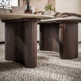 Lot de 2 tables basses bio Cruz - plateau Taj Mahal en céramique pieds aspect bois marron foncé
