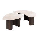 Lot de 2 tables basses bio Cruz - plateau Taj Mahal en céramique pieds aspect bois marron foncé
