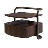 Zwevend nachtkastje met 1 lade donkerbruin hout brons frame Blaze