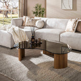 Table basse bio verre fumé marron aspect chêne Thor 130 cm