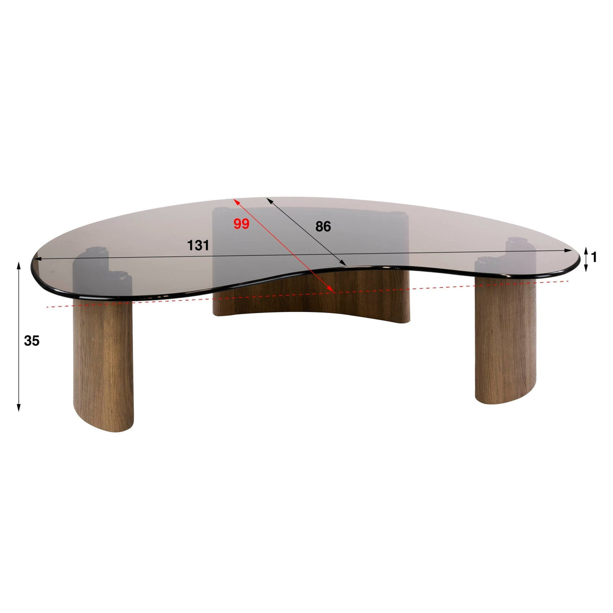 Table basse bio verre fumé marron aspect chêne Thor 130 cm