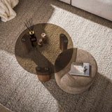 Lot de 2 tables basses rondes Thor verre fumé marron et tissu couleur sable