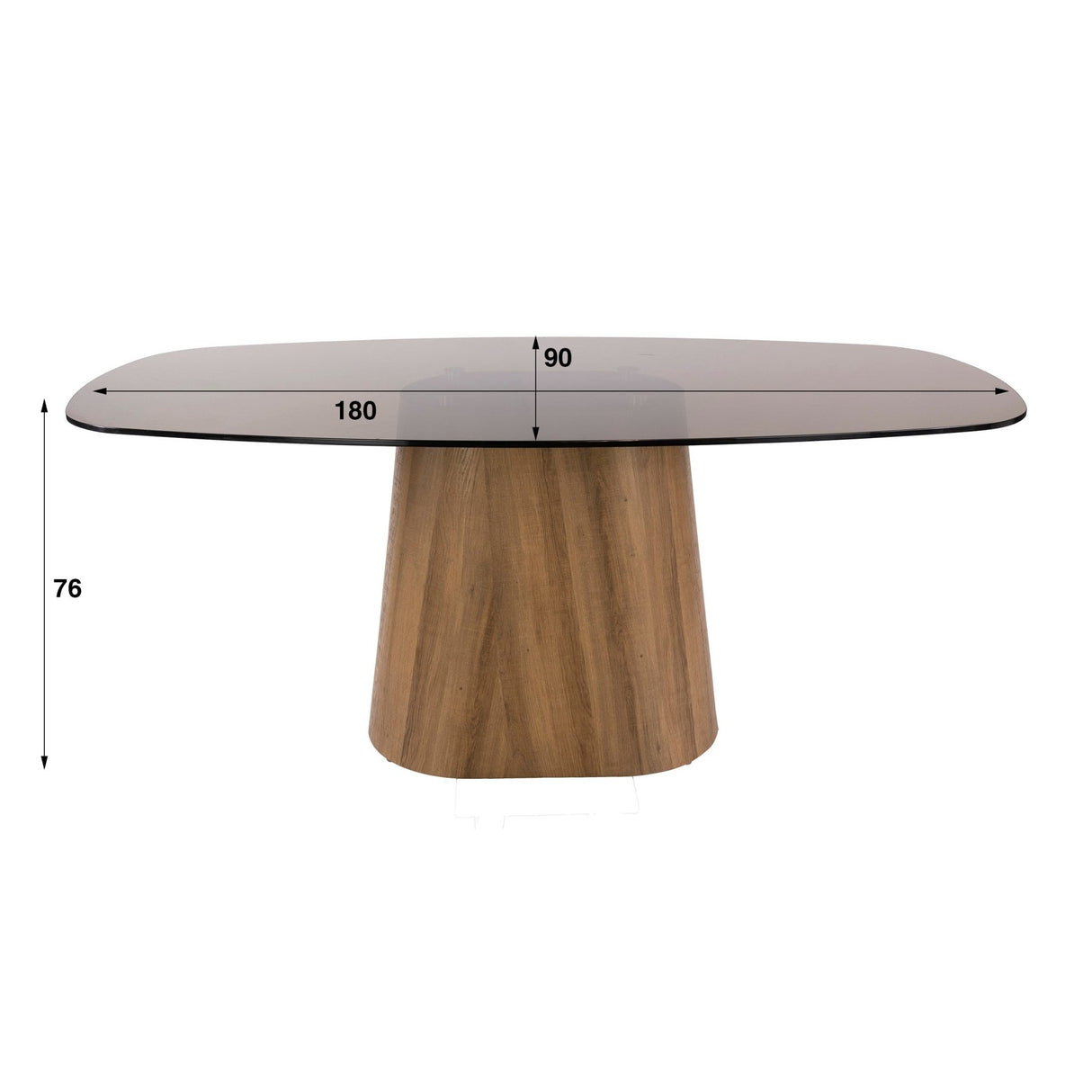 Table à manger ovale danoise verre fumé marron aspect chêne structure Thor 180 cm