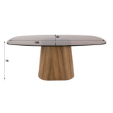 Table à manger ovale danoise verre fumé marron aspect chêne structure Thor 180 cm
