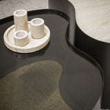 Set de 2 tables basses bio Moony – structure métal & céramique aspect travertin et verre