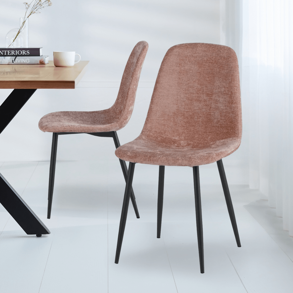 Ensemble de 4 chaises de salle à manger scandinaves en chenille rose ancien Swift - Sans accoudoirs 
