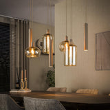Lampe à suspension Sera 7 lumières métal beige verre ambré