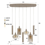 Lampe à suspension Sera 7 lumières métal beige verre ambré