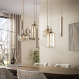 Lampe à suspension Sera 7 lumières métal beige verre ambré