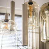 Lampe à suspension Sera 7 lumières métal beige verre ambré