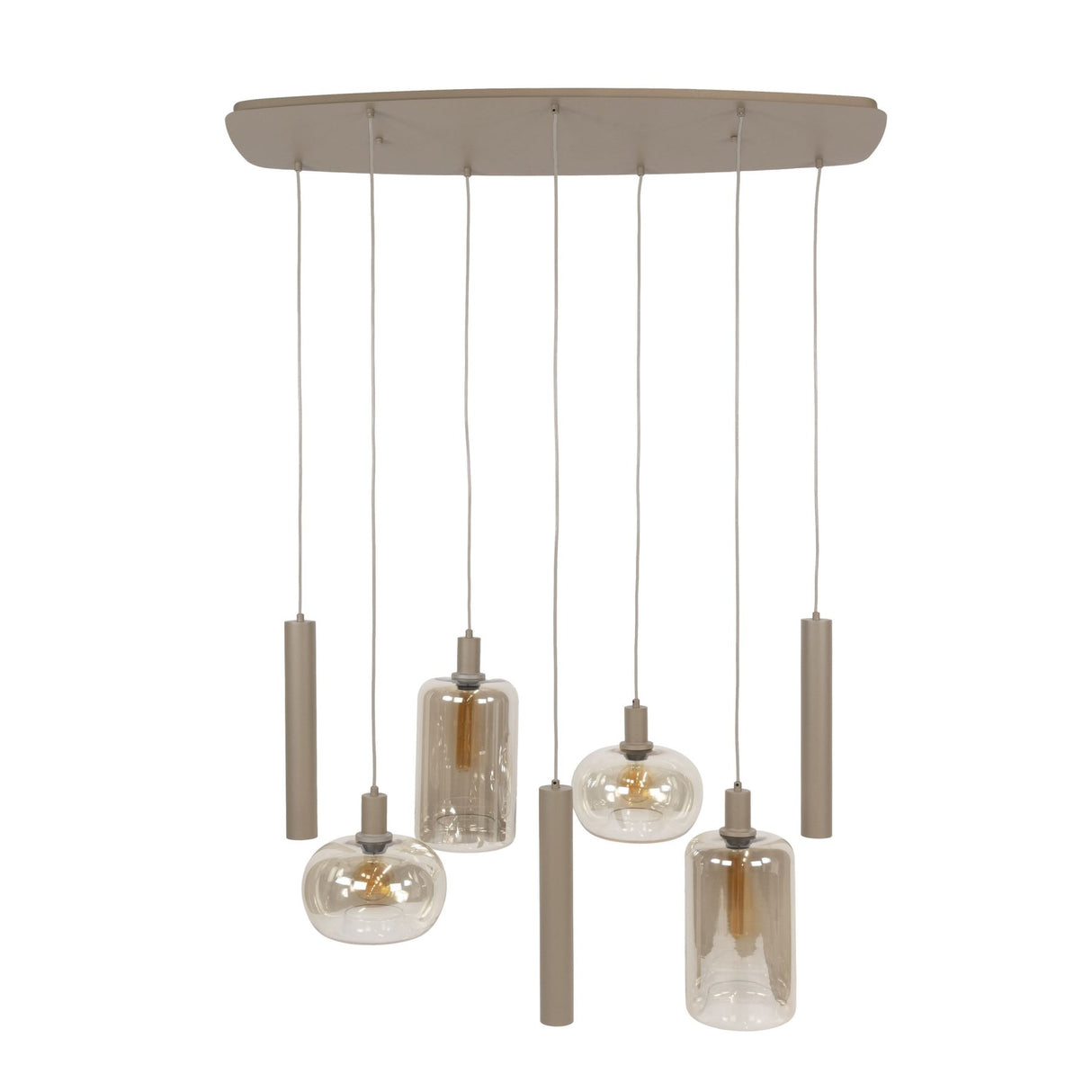 Lampe à suspension Sera 7 lumières métal beige verre ambré