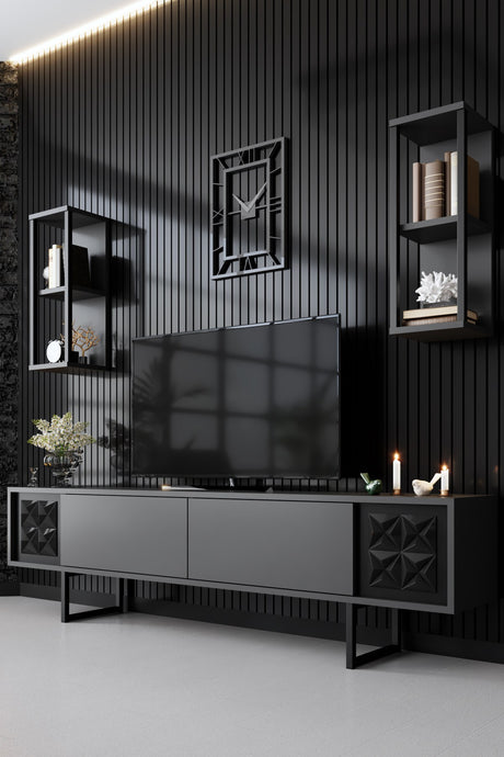Ensemble de meubles de télévision Black Line Anthracite Black Mélamine 180x48x30 cm