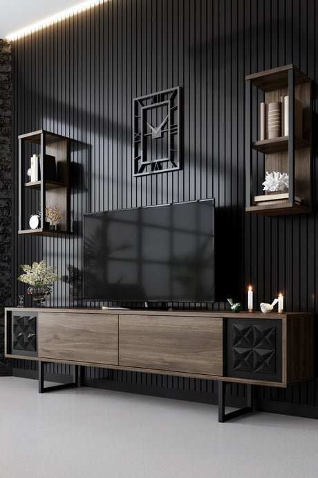 Ensemble de meubles télévisés Black Line Noix Black Mélamine 180x48x30 cm