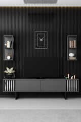 TV Meubels - TV Meubel Set Chrome Line Antraciet Zwart Melamine 180x48x30 cm - Dimehouse