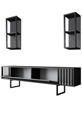 TV Meubels - TV Meubel Set Chrome Line Antraciet Zwart Melamine 180x48x30 cm - Dimehouse