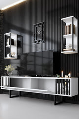 Ensemble de meubles de télévision Chrome Blanc Noir Mélamine 180x48x30 cm