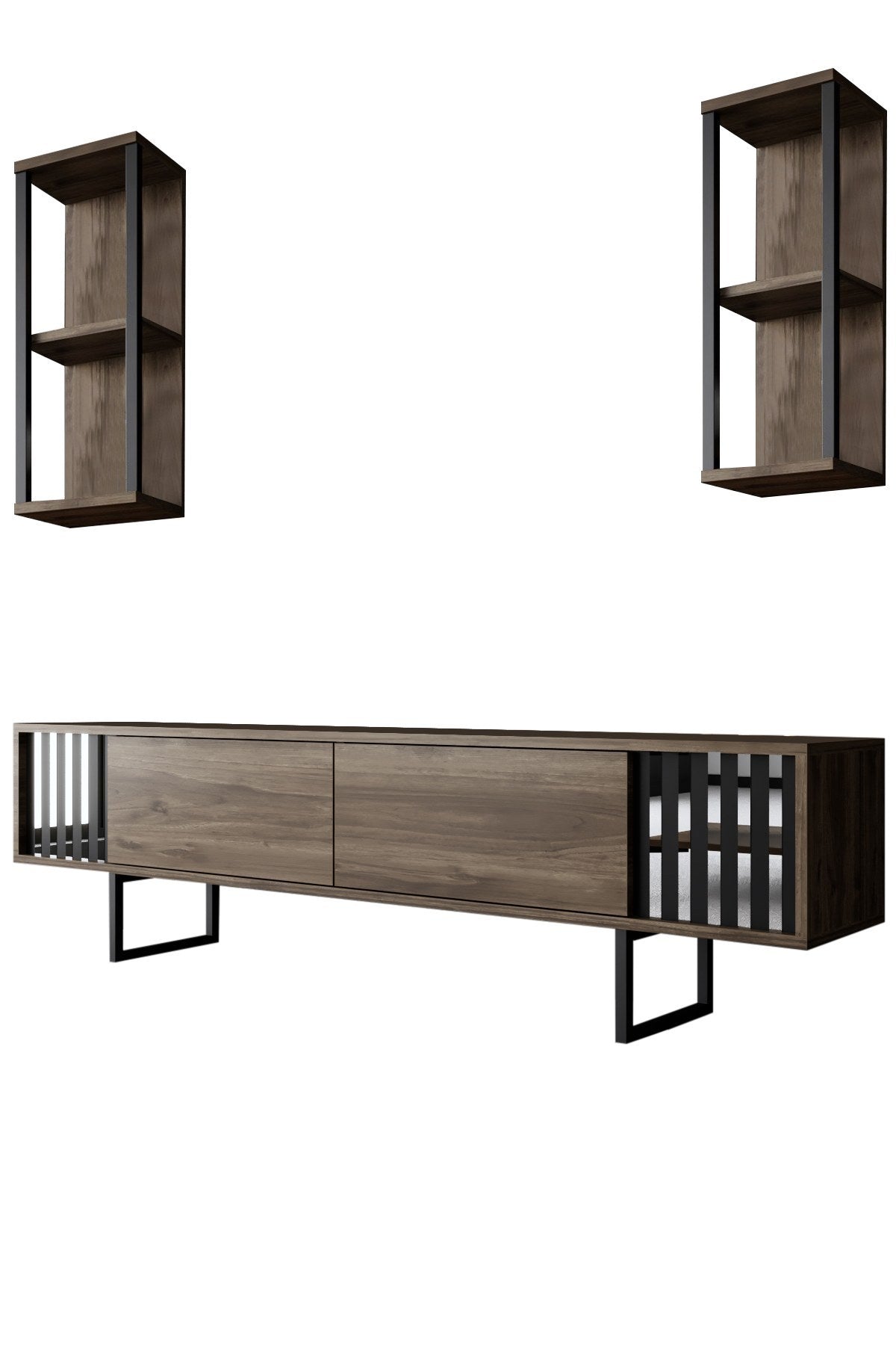 Ensemble de meubles Noyer-Noir - Ligne Chrome - Table basse + Meuble TV