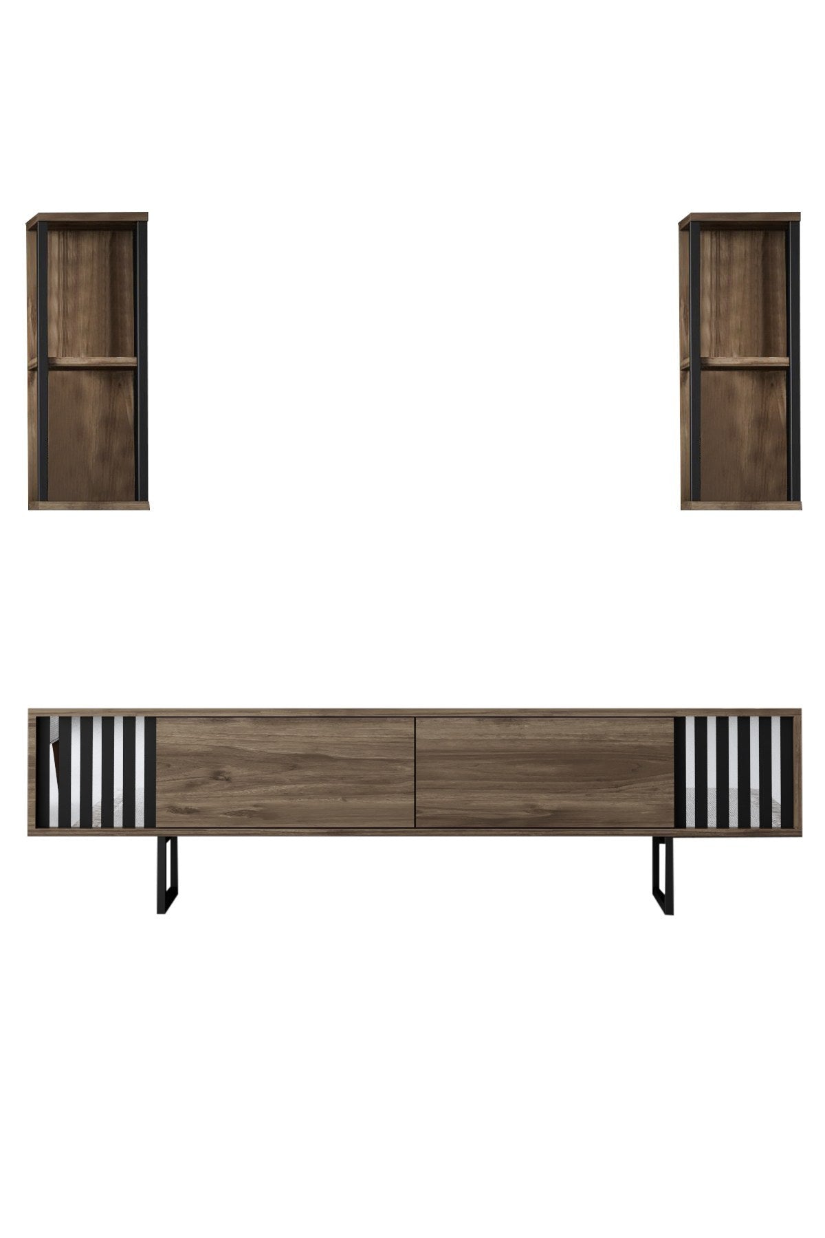 Ensemble de meubles Noyer-Noir - Ligne Chrome - Table basse + Meuble TV