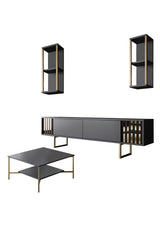 Meubelsets - Meubelset Antraciet - Goud - Gold Line - Salontafel + TV Meubel - Dimehouse
