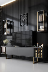 Meubelsets - Meubelset Antraciet - Goud - Gold Line - Salontafel + TV Meubel - Dimehouse