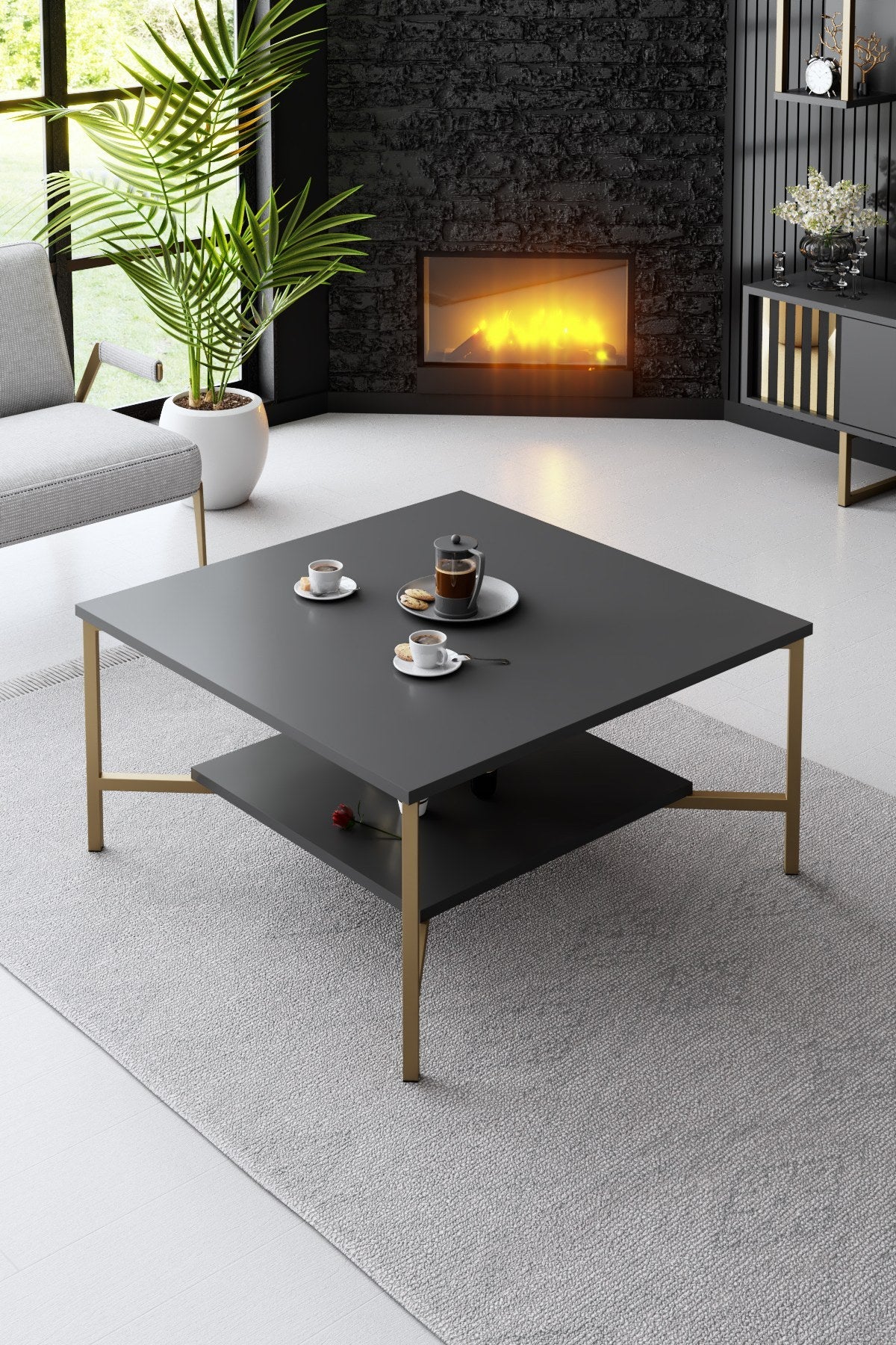 Meubelsets - Meubelset Antraciet - Goud - Gold Line - Salontafel + TV Meubel - Dimehouse
