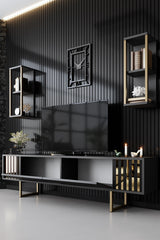 Meubelsets - Meubelset Antraciet - Goud - Gold Line - Salontafel + TV Meubel - Dimehouse