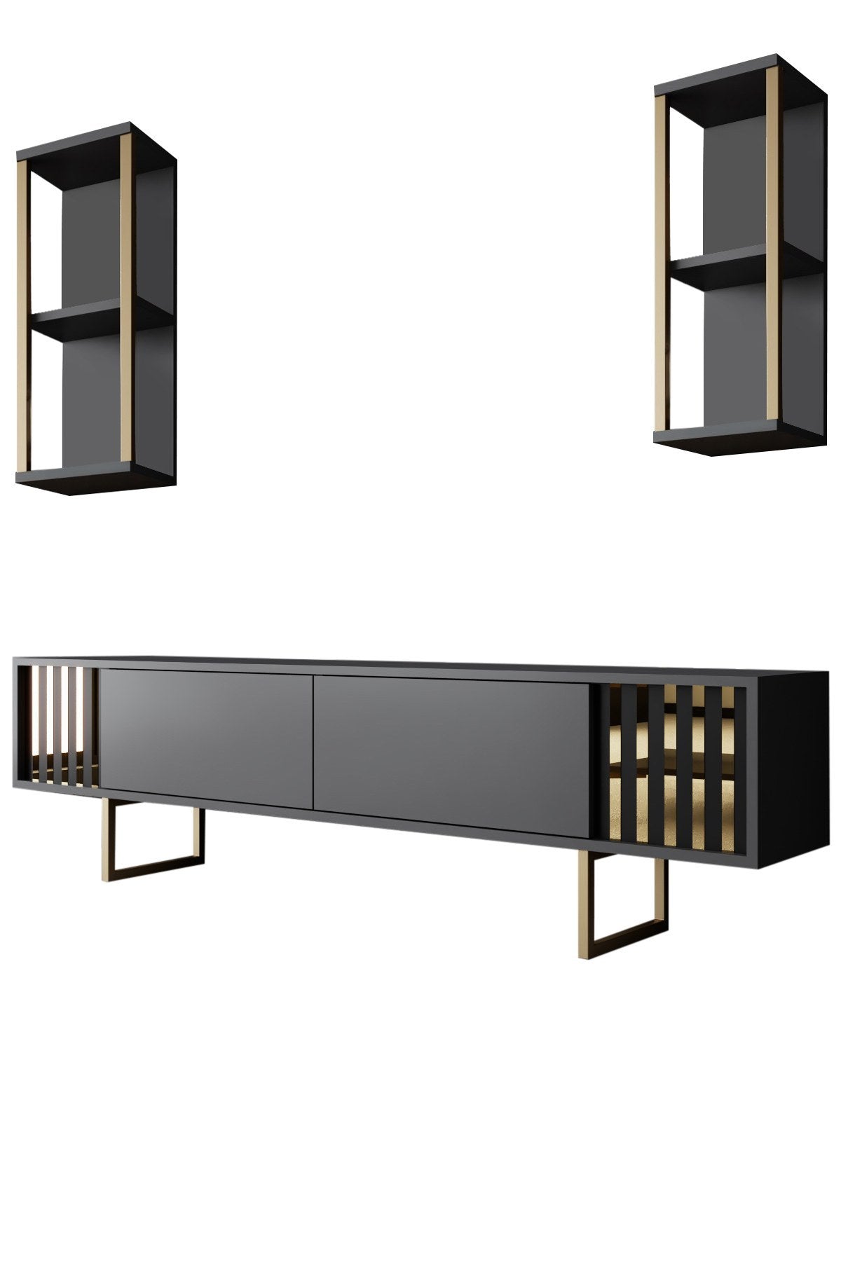 Meubelsets - Meubelset Antraciet - Goud - Gold Line - Salontafel + TV Meubel - Dimehouse