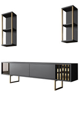 Meubelsets - Meubelset Antraciet - Goud - Gold Line - Salontafel + TV Meubel - Dimehouse