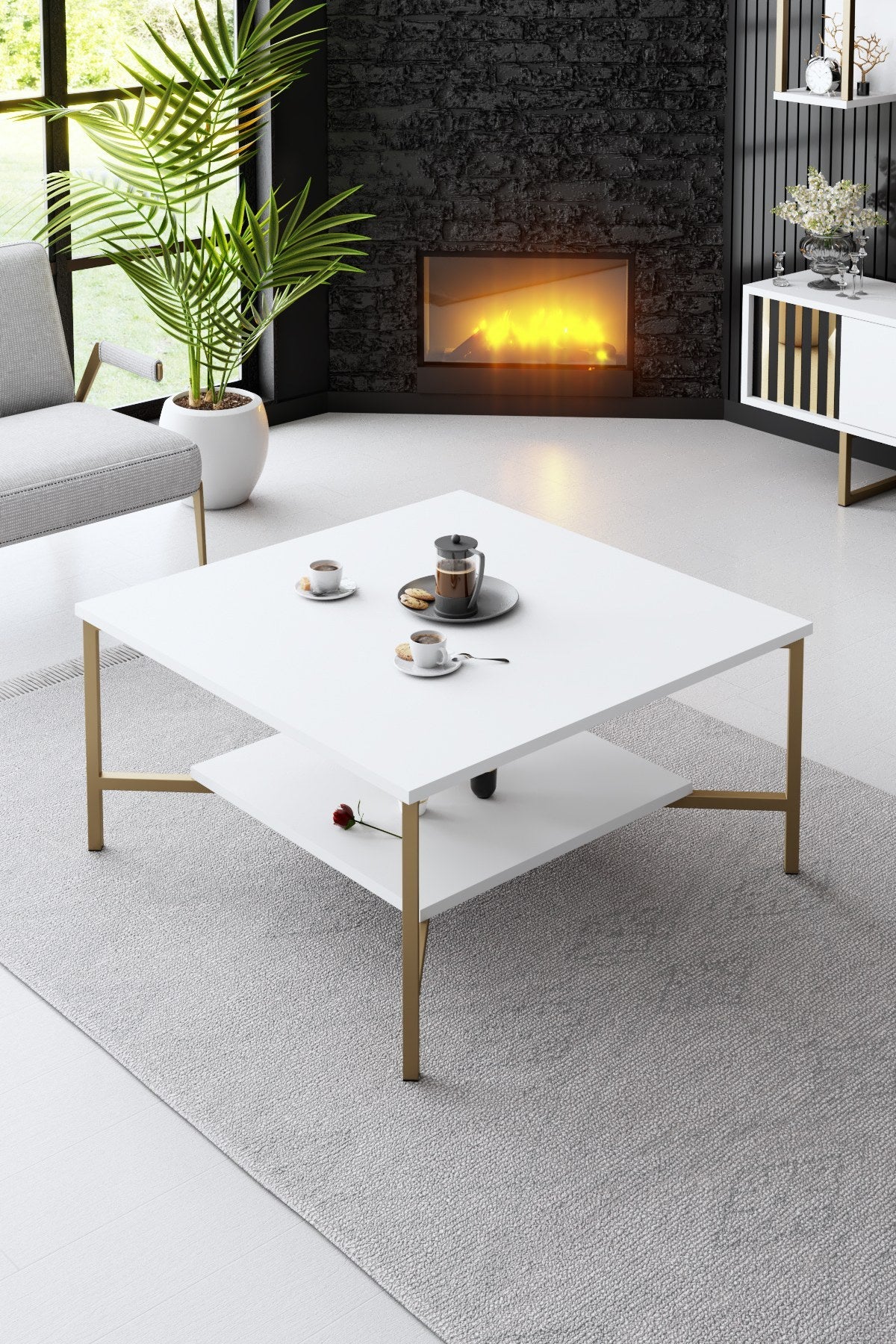 Meubelsets - Meubelset Wit - Goud - Gold Line - Salontafel + TV Meubel - Dimehouse