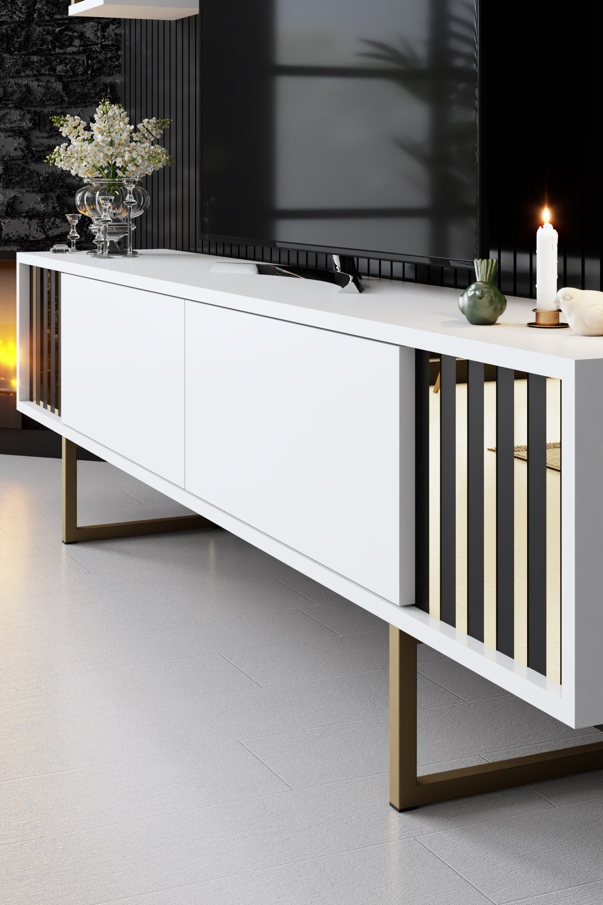 Meubelsets - Meubelset Wit - Goud - Gold Line - Salontafel + TV Meubel - Dimehouse