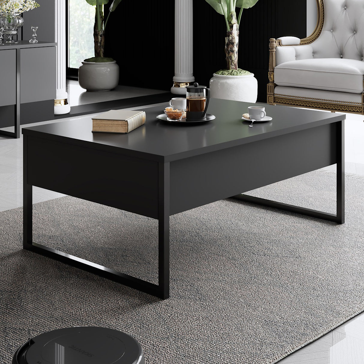 Ensemble de meubles Anthracite Luxe - Table basse + meuble TV - Structure noire