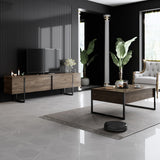 Ensemble de meubles de luxe en noyer - Table basse + meuble TV - Cadre noir