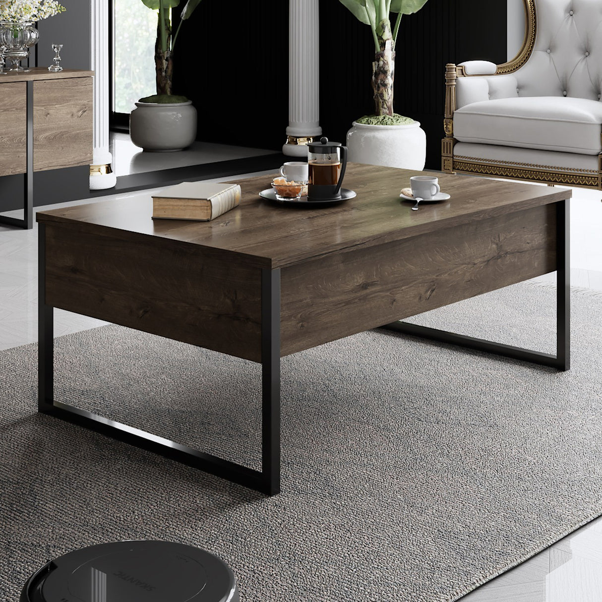 Ensemble de meubles de luxe en noyer - Table basse + meuble TV - Cadre noir