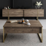 Ensemble de meubles de luxe en noyer - Table basse + meuble TV - Cadre doré