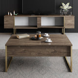 Ensemble de meubles de luxe en noyer - Table basse + meuble TV - Cadre doré