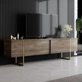 Ensemble de meubles de luxe en noyer - Table basse + meuble TV - Cadre doré
