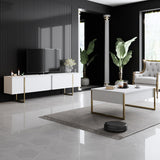 Ensemble de meubles Blanc Luxe - Table basse + Meuble TV - Cadre doré