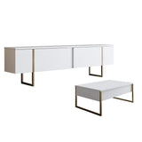 Ensemble de meubles Blanc Luxe - Table basse + Meuble TV - Cadre doré