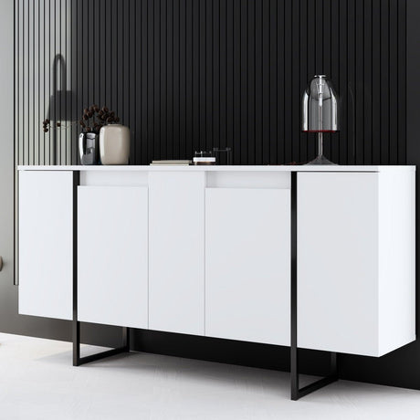 Dressoirs - Modern Dressoir Wit Luxe 160x80x35 - Zwart Frame - Dimehouse