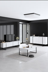 Commode moderne blanche de luxe 160 x 80 x 35 cm - Cadre noir