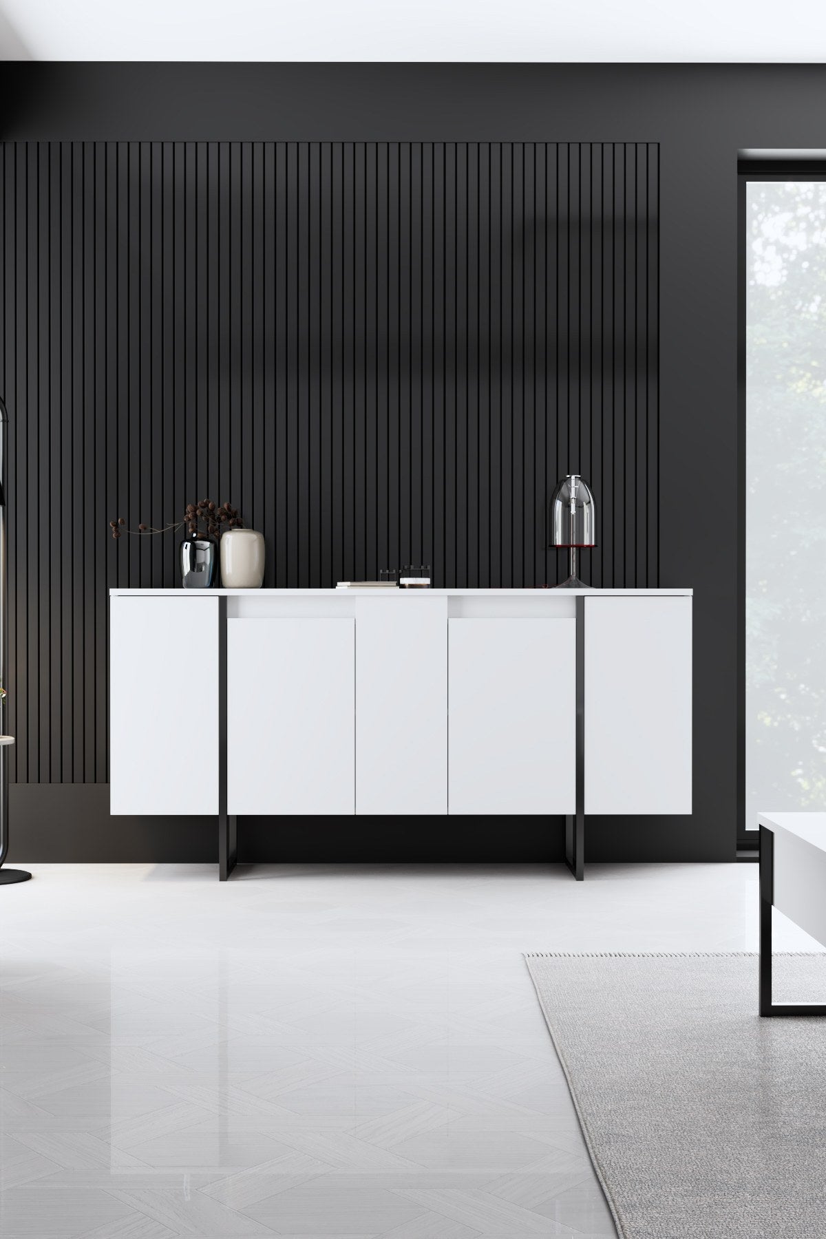 Commode moderne blanche de luxe 160 x 80 x 35 cm - Cadre noir
