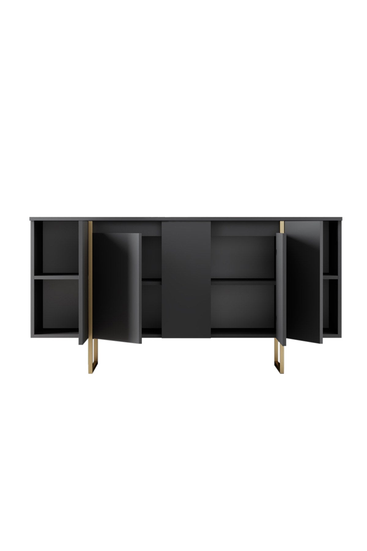 Buffet Moderne Anthracite Luxe 160x80x35 - Cadre Doré 