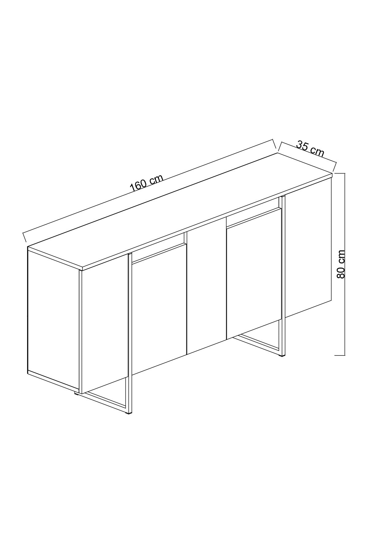 Buffet Moderne Anthracite Luxe 160x80x35 - Cadre Doré 