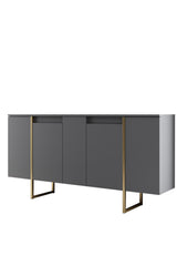 Buffet Moderne Anthracite Luxe 160x80x35 - Cadre Doré 